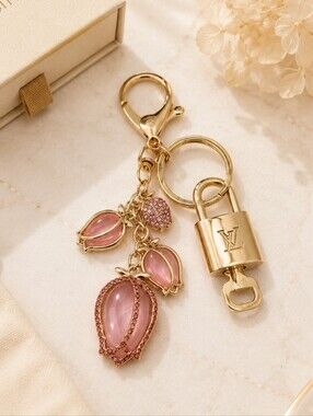 LV Gold Padlock 🔑 Authentic Louis Vuitton Charm + Unbranded Tulip Keychain